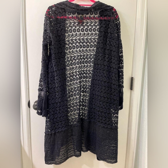 Johnny Was Black Floral Crochet Open Knit Duster Cardigan sz S - Picture 3 of 6